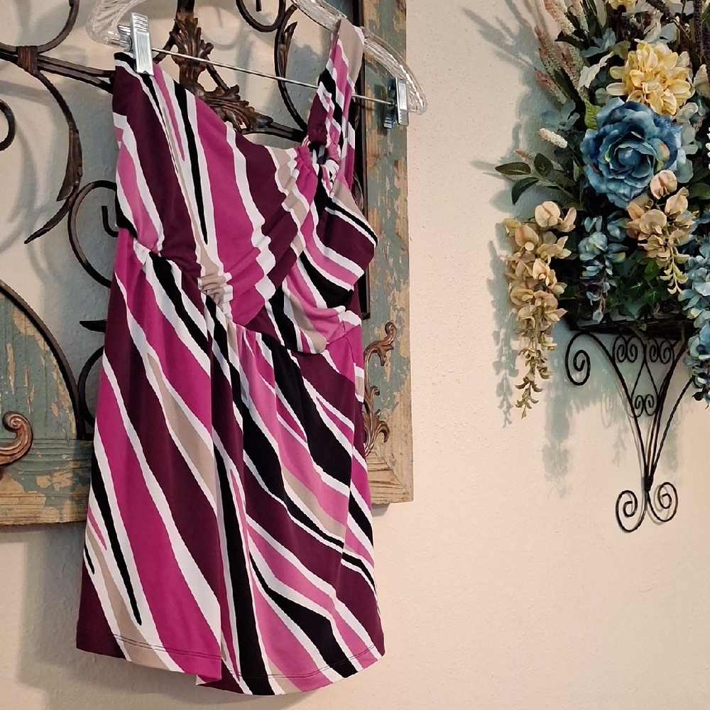 Apt. 9 Ruched Tiered Pink and Purple Obe Shoulder Top. Size SMALL